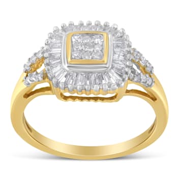 10K Yellow Gold Round and Baguette Cut Diamond Ballerina Ring (1/2 cttw,
I-J Color, SI2-I1 Clarity)