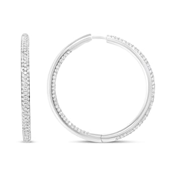 18K White Gold 2.00ctw Round-Cut Diamond Inner-Outer Hoop Earrings