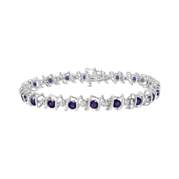 3.5 mm Lab Created Purple Amethyst and 1/6 ctw Diamond Rhodium Over
Sterling Silver Tennis Bracelet