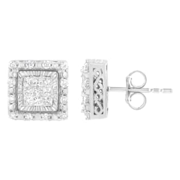 10K White Gold 1/2ctw Invisible Set Princess-Cut Diamond Square Stud Earring