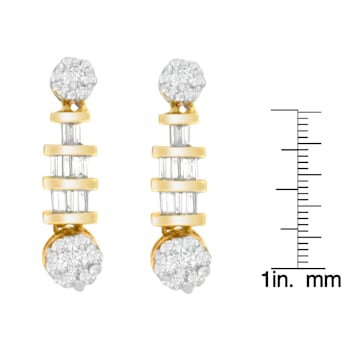 14K Yellow Gold 3/4ctw Round and Baguette-cut Diamond Earrings