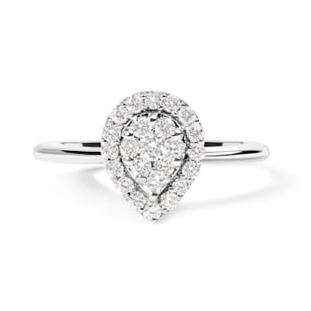 Sterling Silver 3/8 Cttw Lab Grown Diamond Cluster and Halo Pear Promise Ring
