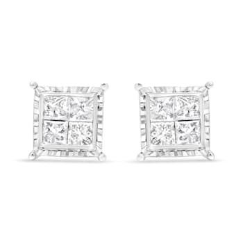 14K White Gold 1 1/2 Cttw Invisible Set Princess-Cut Diamond
Contemporary Wavy Quad Stud Earrings
