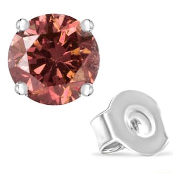 14K White Gold 3/4ctw Round Brilliant-Cut Pink Diamond Solitaire Stud Earrings