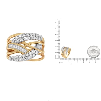1.00ctw Round and Baguette Diamond Multirow 10K Yellow and White Gold Ring