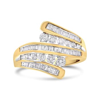 10K Yellow Gold 1ctw Round and Baguette Diamond Bypass Ring (H-I Color,
I1-I2 Clarity) - Ring Size 7
