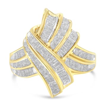 10K Yellow Gold Over Sterling Silver 1.0ctw Mixed Diamond Channel Ring
(I-J Color, I2-I3 Clarity)