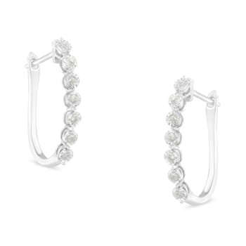 Sterling Silver 1/2ctw Miracle-Set Diamond 7 Stone Hoop Earrings
