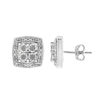 0.25ctw Round-Cut Diamond Sterling Silver Square-Shaped Milgrain Stud Earrings