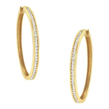 10K Yellow Gold 1.0ctw Slim Diamond Hoop Earrings