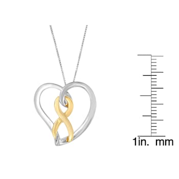 14K Gold and Silver Heart Bow Pendant With Chain