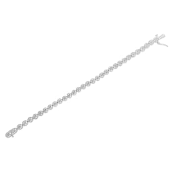 Rhodium Over Sterling Silver 1/10 Ctw Diamond Open Circle Tennis Bracelet