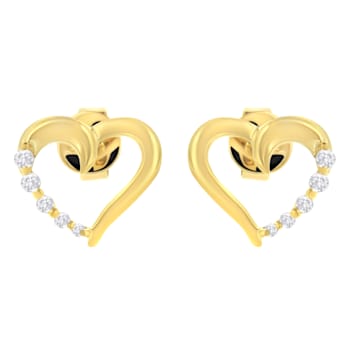 14KT Yellow Gold 1/8 cttw Diamond Journey Heart Earrings (K-L, I1-I2)