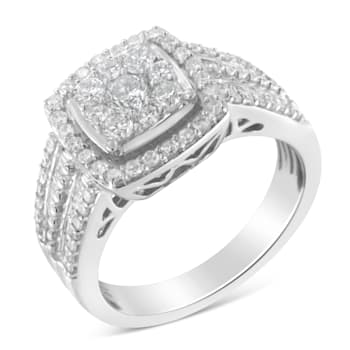 10K White Gold Diamond Cluster Ring (1 Cttw, H-I Color, I1-I2 Clarity) -
Size 7