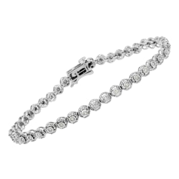 Sterling Silver .50ctw Miracle Set Round Diamond Bezel Design Link Bracelet