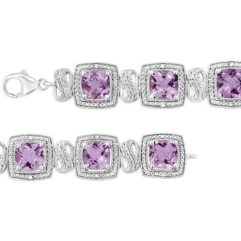 .925 Sterling Silver 7x7 mm Cushion Cut Amethyst and 1/10ctw Round
Diamond Tennis Bracelet