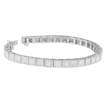 14K White Gold 2.86ctw Princess Cut Diamond Cube Bracelet