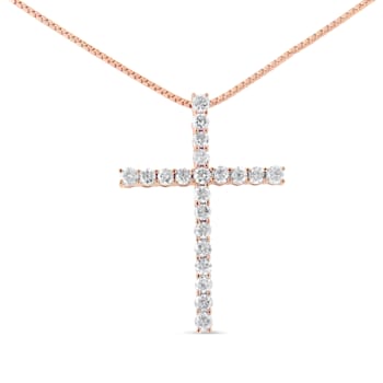 14K Rose Gold Over Sterling Silver 1.0ctw Champagne Diamond Gold Cross
Pendant w\chain