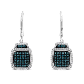 Rhodium Over Sterling Silver 3/4ctw Blue and White Diamond Cushion
Shaped Dangle Earrings
