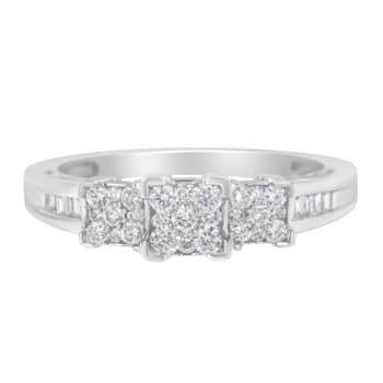 10K White Gold 1/2ctw Mixed Shape Diamond 3 Square Ring (H-I Color,
SI2-I1 Clarity)