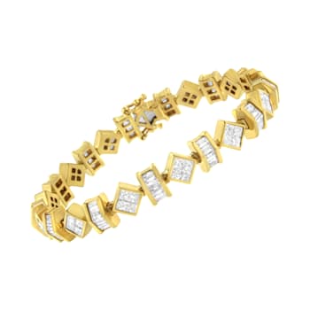 14K Yellow Gold 7.50ctw Princess and Baguette Diamond Modern Link Bracelet