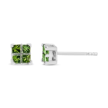 Sterling Silver 1/2ctw Treated Green Princess-cut Diamond 4 Stone
Composite Quad Stud Earring