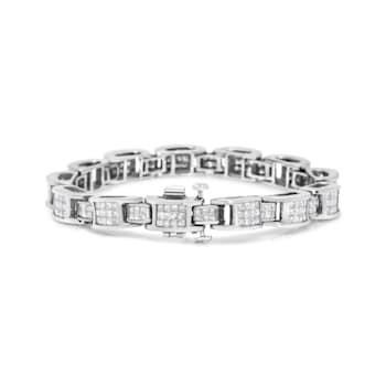 5.0 Cttw Diamond Invisible Set 14K White Gold Alternating Size D Shaped
Links Tennis Bracelet