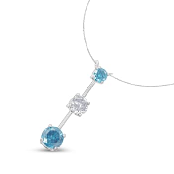 14K White Gold 1 1/2ctw White and Treated Blue Diamond Pendant With
Chain(H-I, I1-I2)