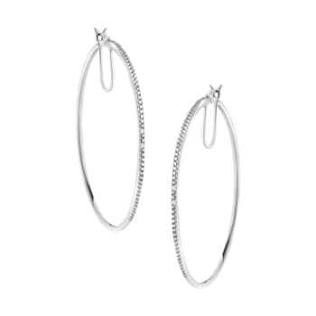 Diamond Accent Sterling Silver Medium Sized Hoops Earrings