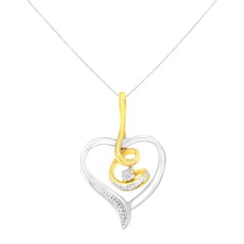 Diamond-Accented Swirl Open Heart 10K Yellow & White Gold Pendant
Necklace with 18" Chain