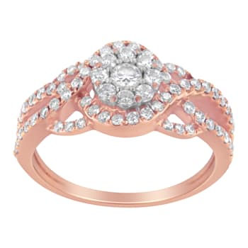 0.75ctw Diamond Floral Cluster 10K Rose Gold Ring