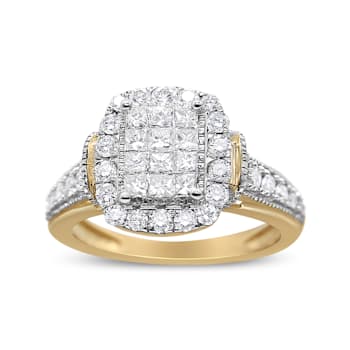 1.00ctw Round and Baguette Diamond 14K Yellow and White Gold Halo Ring