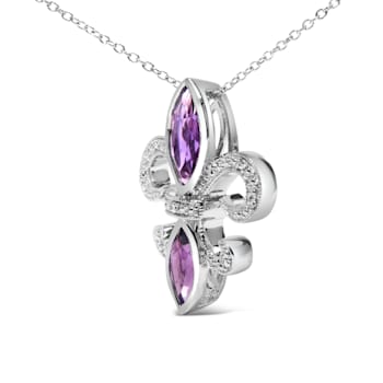 Sterling Silver Amethyst Marquise and Diamond Accent Fleur De Lis
Pendant Chain- Size 18"