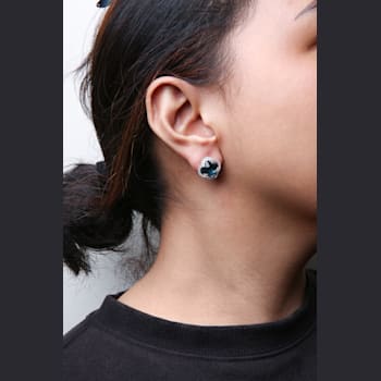 18K White Gold Clover Cut Blue Topaz Gemstone with Round Diamonds Halo
Stud Earrings