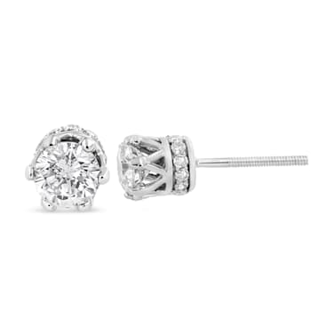 1.00ctw Round Diamond 14K White Gold Crown Stud Earring