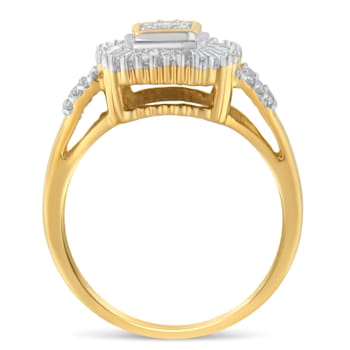 10K Yellow Gold Round and Baguette Cut Diamond Ballerina Ring (1/2 cttw,
I-J Color, SI2-I1 Clarity)
