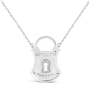 Sterling Silver 1/10 Cttw Diamond Lock Pendant 18" Necklace (H-I
Color, I1-I2 Clarity)