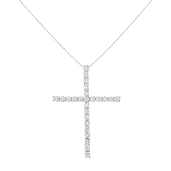 Sterling Silver 2.0ctw Round Diamond 1-1/4" Cross Pendant With
Chain(I-J Color, I1-I2 Clarity)