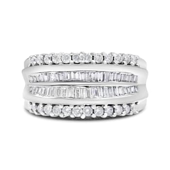 14K White Gold 1.00ctw Mixed Shape Diamond Modern Band Ring (H-I Color,
SI2-I1 Clarity) Size 7