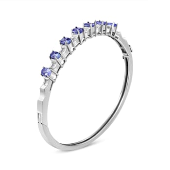 14K White Gold 5 MM Oval Blue Tanzanite and .25ctw Diamond Bangle (H-I
Color, VS2-SI1 Clarity)