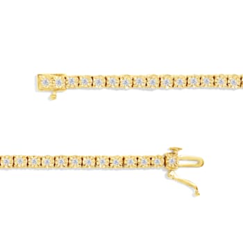 10K Yellow Gold Over Sterling Silver 1.0 Cttw Round-Cut Diamond Tennis Bracelet