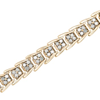 10K Yellow Gold Over Sterling Silver 2 Ctw Diamond Wave Tennis Bracelet