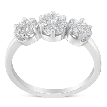 14K White Gold Three-Stone Cluster Diamond Ring (0.7 Cttw, H-I Color,
SI2-I1 Clarity)