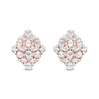 18K Rose Gold 8 1/3 Cttw Pear and Round Diamond Floral Cluster Omega Earrings