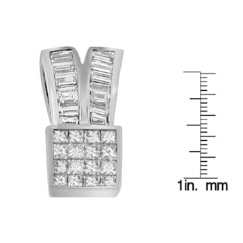14K White Gold 1 5/8ctw Princess and Baguette Cut Diamond Heart Ribbon
Pendant w\chain(G-H, VS1-VS2)