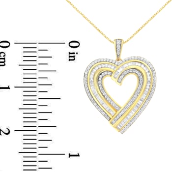1.375ctw Baguette Diamond 14K Yellow Gold Over Sterling Silver Heart Necklace