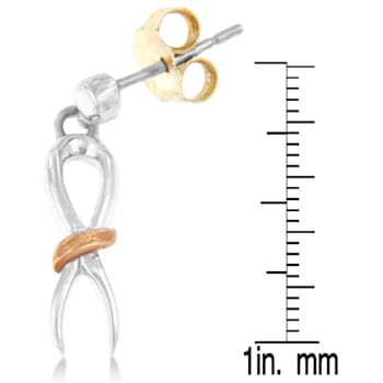 Two-Toned Sterling Silver Awareness Ribbon Dangle Earrings