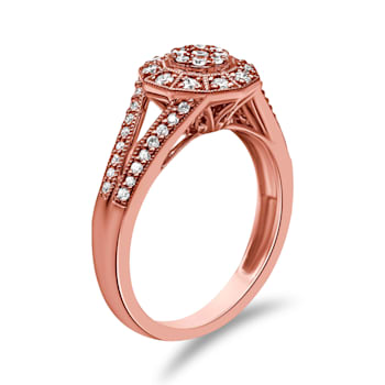 0.50ctw Diamond Cluster Split Shank Halo 14K Rose Gold Over Sterling Silver