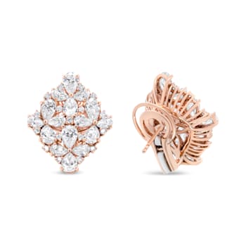 18K Rose Gold 8 1/3 Cttw Pear and Round Diamond Floral Cluster Omega Earrings