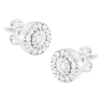 14k White Gold 1.0ctw Diamond Halo Stud Earrings